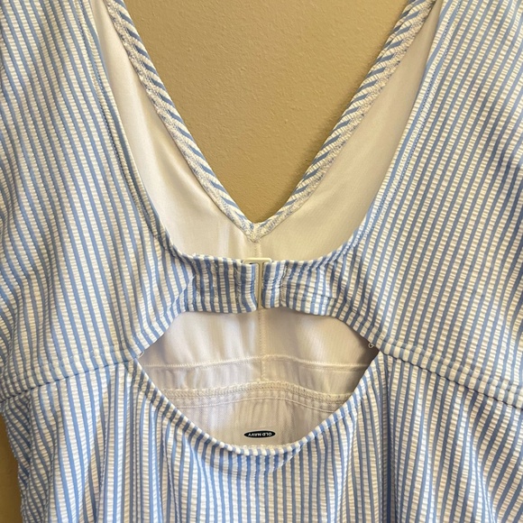 Old Navy Seersucker Blue & White One Piece Wrap Swimsuit Cap Sleeve Plus Size - Picture 10 of 13
